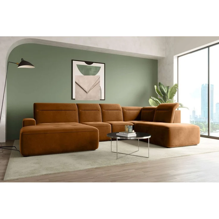 99rooms Wohnlandschaft Elvaro, Sofa, U-Form, Bezug aus Velours PALLADIUM, mit elektrischer Sitztiefenverstellung – Bild 1