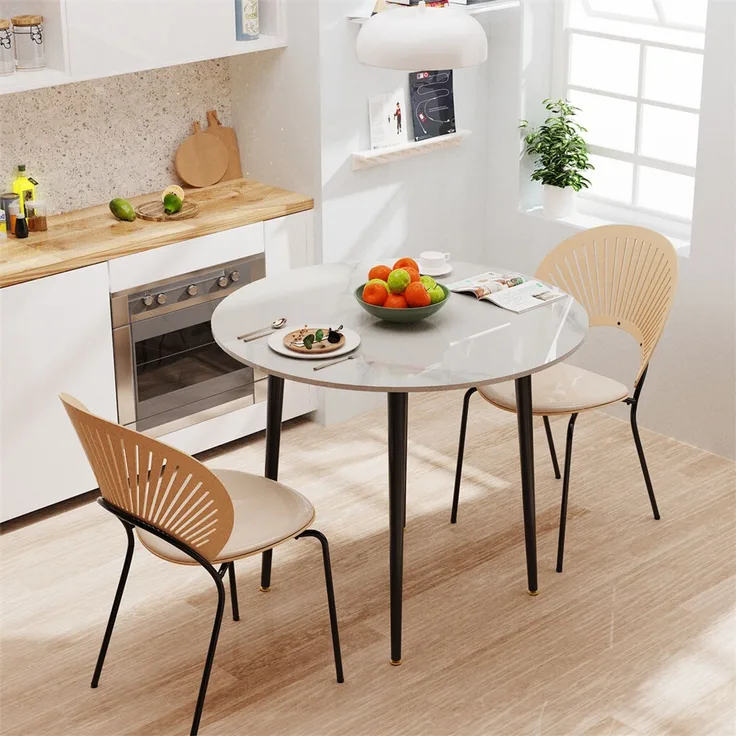 FATIVO Esstisch Runder Esszimmertisch Kchentisch aus Sinterstein Esszimmer 80x80x76 cm Wei?
