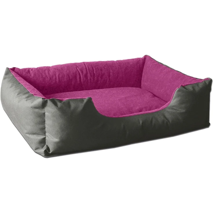 BedDog Hundebett LUPI, Hundesofa aus Cordura, Microfaser-Velours, waschbares Hundebett mit Rand, Hundekissen vier-eckig (L) ca. 80x65x18cm, PASSION-ROCK (grau/pink) – Bild 1