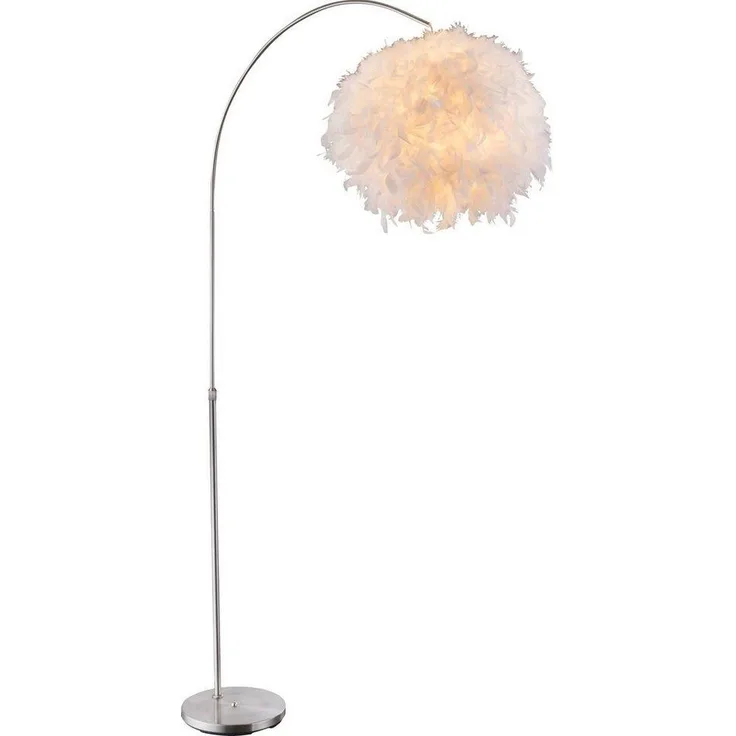 Stehlampe Wohnzimmer Stehleuchte gebogen Federn weiß Kugel silber 15057S
