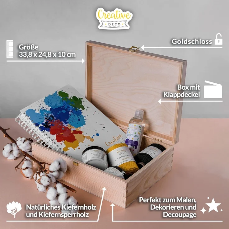 Creative Deco Holzkiste A4 mit Deckel Unlackierte Aufbewahrungsbox, Holzbox Ideale Schatulle zur Lagerung der Wertsachen, Dokumente – Bild 4