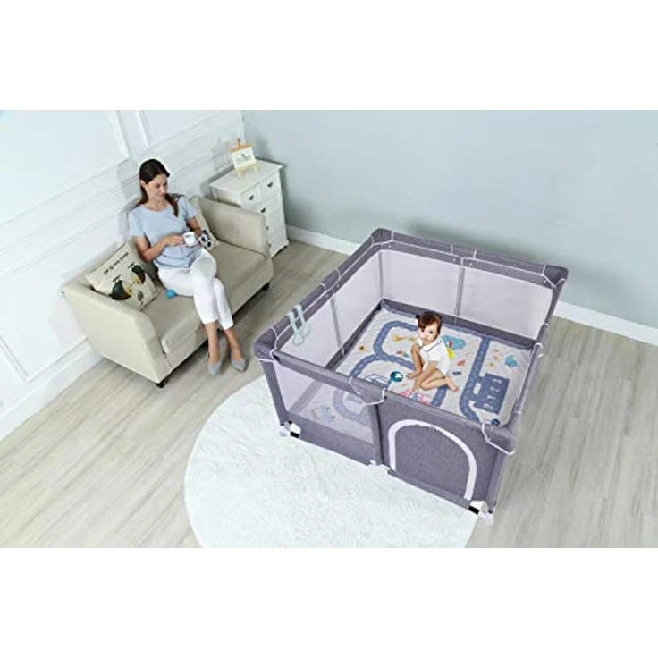Star Ibaby Laufstall Oxford XL + Ultasoft-Teppich, ultraleicht, Farbe Grau (Soft Grey) – Bild 4