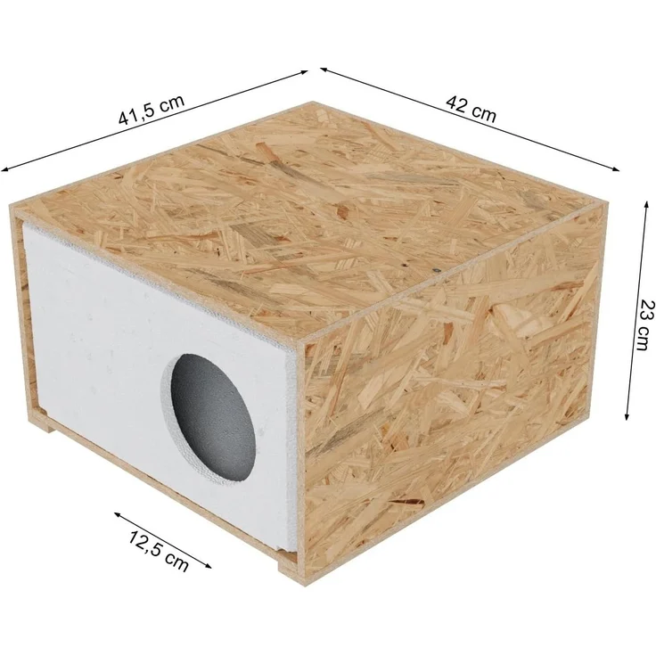 QLS Tierhaus Styropor + OSB, Wetterfestes Katzenhaus – 43x41 cm isoliertes Schutzhäuschen – Bild 9
