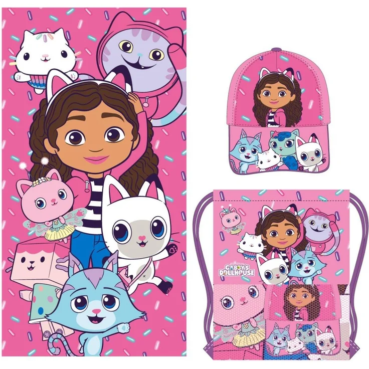 Gabby’s Dollhouse Handtuch-Set Kinderhandtücher im Beutel für Bad & Reise – Bild 1