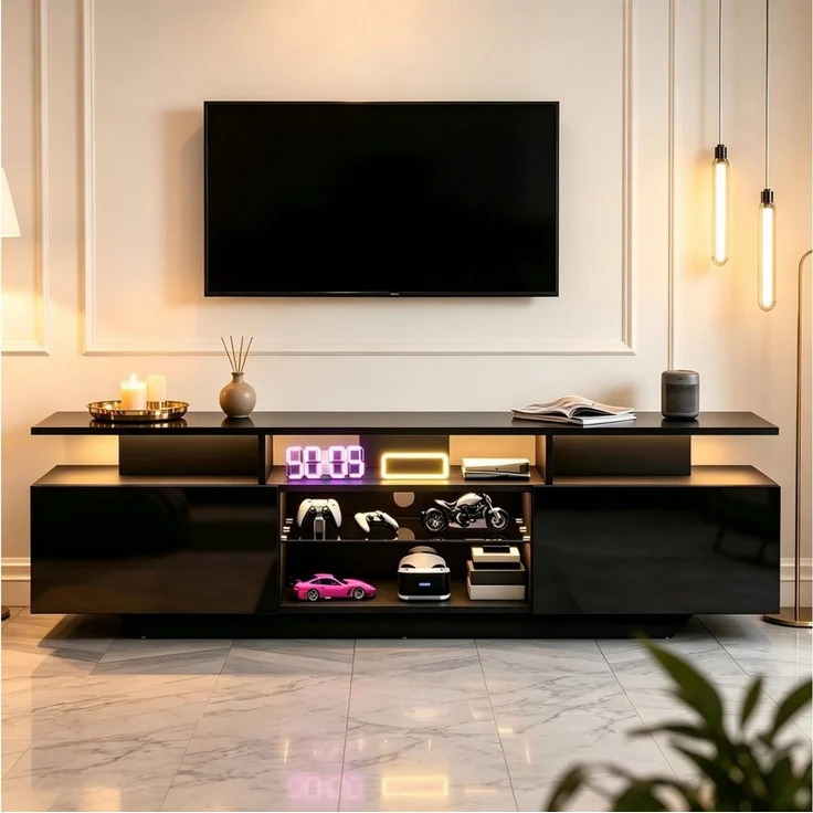 Fine Life Pro TV-Schrank Lowboard / TV‑Schrank / TV‑Lowboard mit LED‑Lichtleiste 160×40×45 cm, für Fernseher bis 70 Zoll – Bild 4