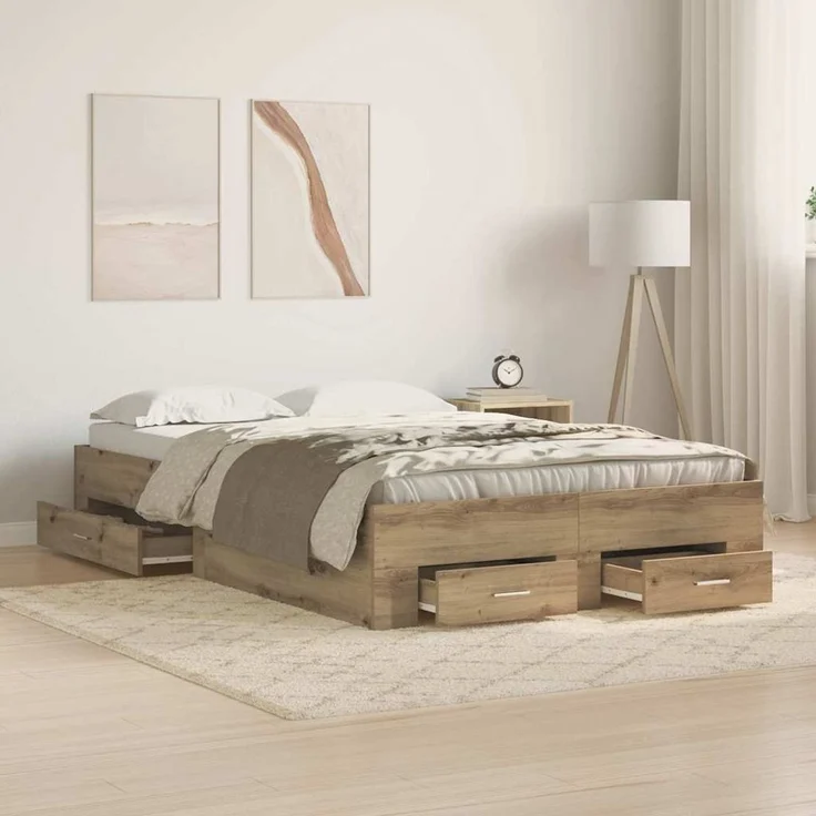 vidaXL Bettrahmen Artisan-Eiche 120 x 200 cm Holzwerkstoff 3333970 – Bild 1