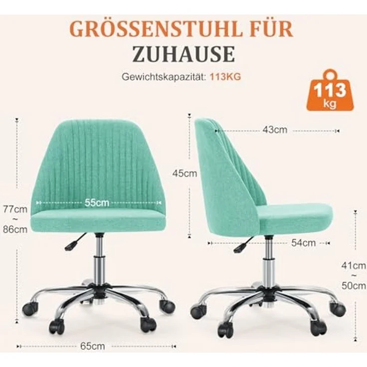 DUMOS Bürostuhl Schreibtischstuhl schminktisch Stuhl kleine Schreibtischstühle mit Rollen niedlicher Drehstuhl Rückenlehne armlos Heimbüro – Bild 2