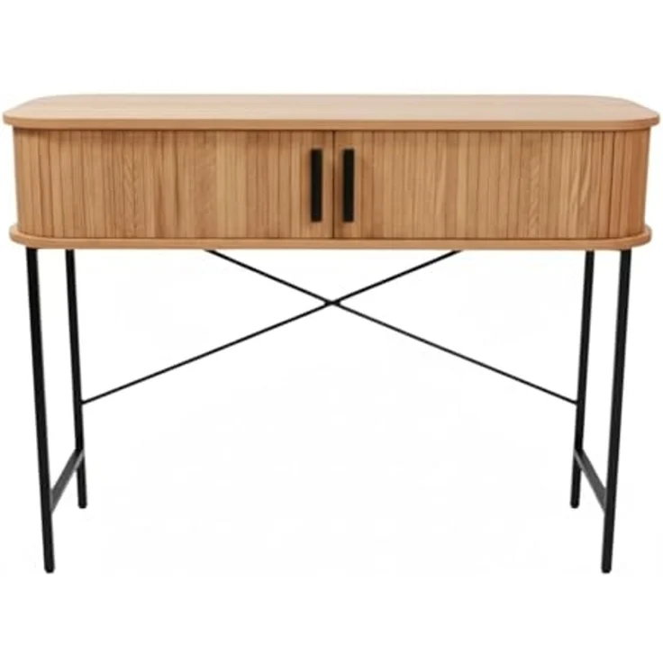 EDAXO Schreibtisch Konsole mit Schiebetüren SCAVA, geriffelt, 100 x 35 x 80,5 cm (funktional, Einzelmöbel), Lamellenfront – Bild 3