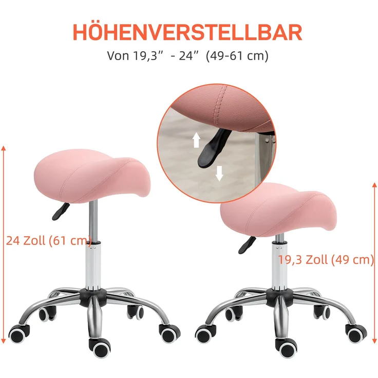 MELAYR, Rollhocker höhenverstellbar 49-61 cm Arbeitshocker 360° drehbar Hocker Bürohocker für Büro Salon Massage, Rosa – Bild 6