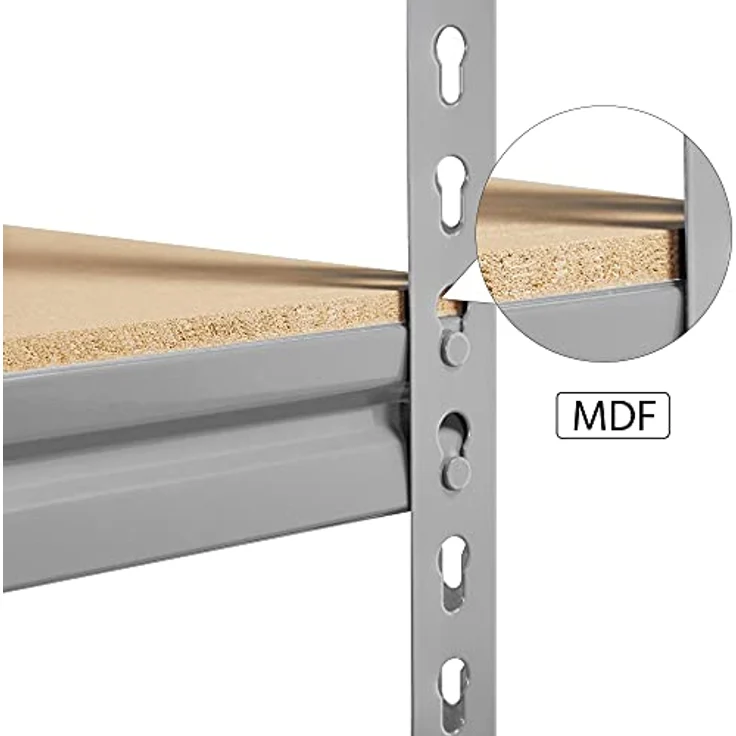 Yaheetech 5 Böden Schwerlastregal 70 cm breit, Speisekammer Regal Lagerregale, Kellerregal Metall, Werkzeugregale, hell grau – Bild 8