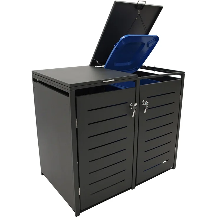 DEGAMO KÖLN Mülltonnenbox 2-er, Stahl verzinkt, anthrazit, 132x80x116cm für 2x Tonnen bis 240 Liter – Bild 9