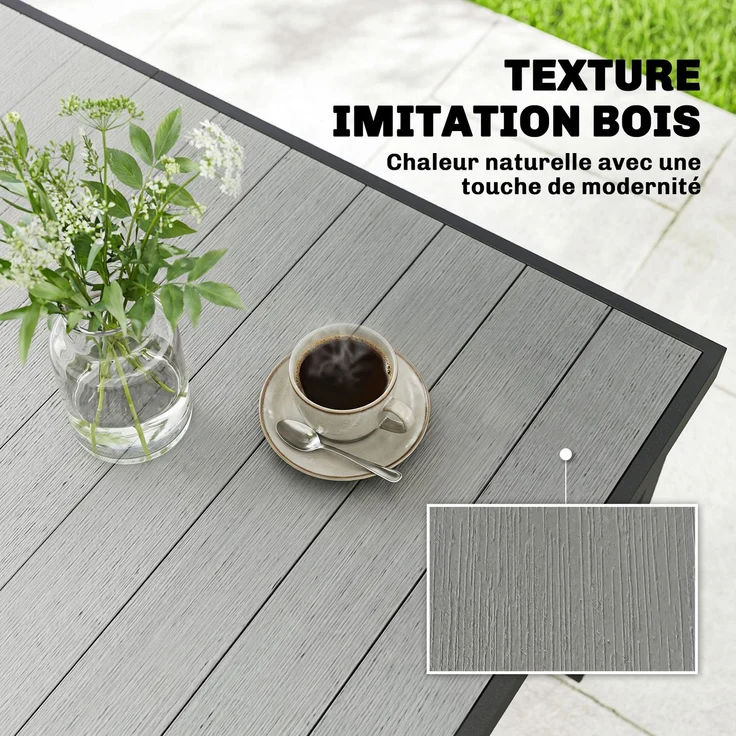 Gartentisch für 4 bis 6 Personen, Esstisch für den Außenbereich mit Lattenplatte, 140 x 90 x 74 cm, grau – Bild 6