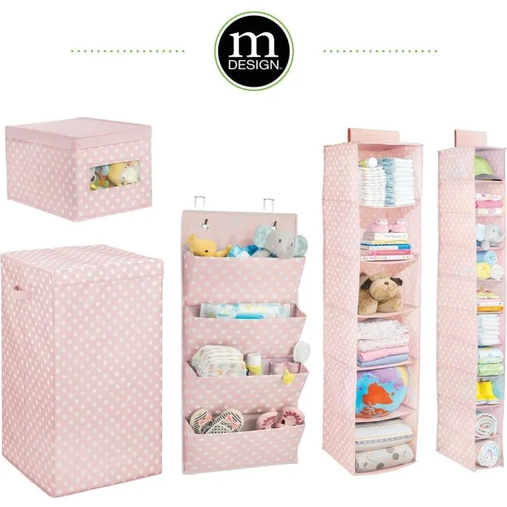 Hängender Stoffschrank mDesign Hängeaufbewahrung 6 Fächer rosa/weiß gepunktet – Bild 6