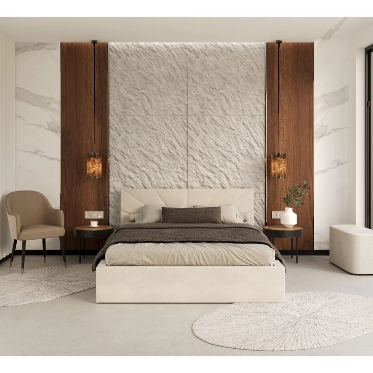 FDM Polsterbett Bettrahmen Bettgestell 90x200, 120x200, 140x200, 160x200, 180x200cm (MADE IN EU - mit hochwertigem Velours Bezug, Bettrahmen, Bett, Optional mit Matratze bestellbar, mit großen gepolsterten Kopfteil, mit Bettkasten zum aufklappen), Meta... – Bild 3