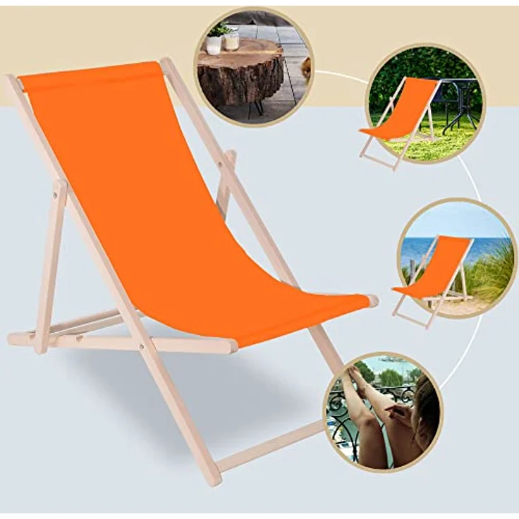 Selgros111 Klappbarer Holzliegestuhl DC0010, orange, 3-stufig verstellbar, stabiler Buchenholzrahmen, OEKO-TEX® Bezug – Bild 4