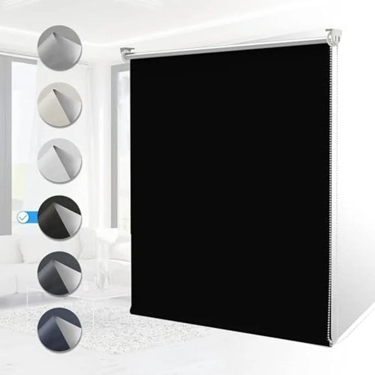 Homland Klemmfix Rollo Verdunkelung Thermorollo ohne Bohren Schwarz 85x170 cm (BxH), Verdunklungsrollo Wandmontage & Deckenmontag, Sichtschutz & Sonnenschutz für Fenster und Tür – Bild 1