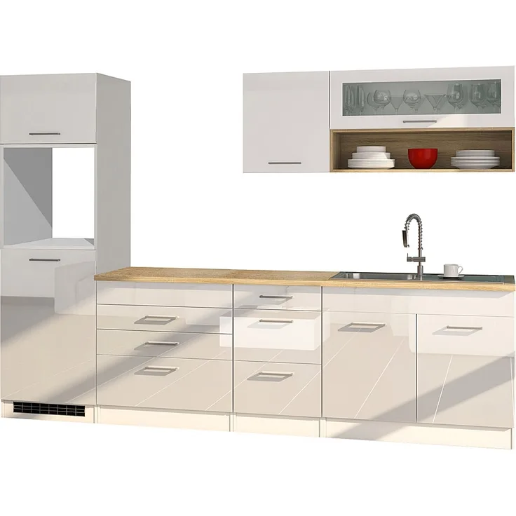 Küchenzeile 290 cm Weiß Hochglanz MARANELLO-03, ohne E-Geräte B x H x T ca. 290 x 200 x 60cm