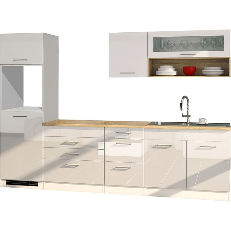 Küchenzeile 290 cm Weiß Hochglanz MARANELLO-03, ohne E-Geräte B x H x T ca. 290 x 200 x 60cm