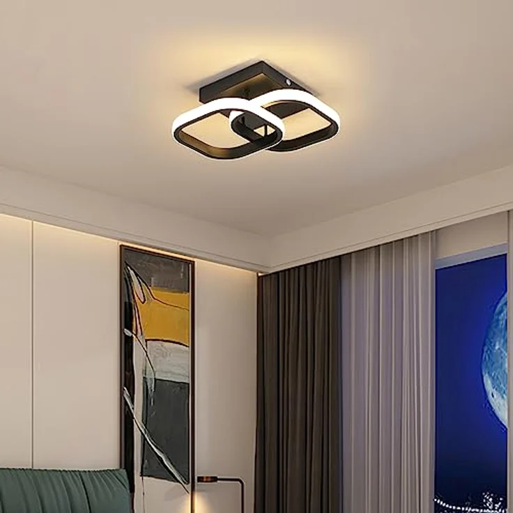 Goeco LED Deckenleuchte Moderne Deckenlampe Innen, 19W, 2135LM, 3000K Warmweißes Licht, LED Lampen Deckenleuchtung Quadratische aus Aluminium für Korridor, Flur Eingang Gang, Balkon, Schwarz – Bild 4