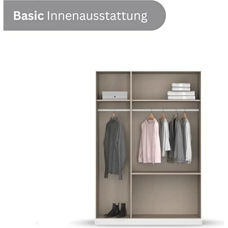 Rauch Möbel Costa, Kleiderschrank für Schlafzimmer, Kinderzimmer, Babyzimmer, Garderobe, Flur, 3-türig, 2 Schubladen, Push-to-Open, Zubehör Basic, Farbe Beige/Eiche Artisan, Holz, Breite 136 cm – Bild 6