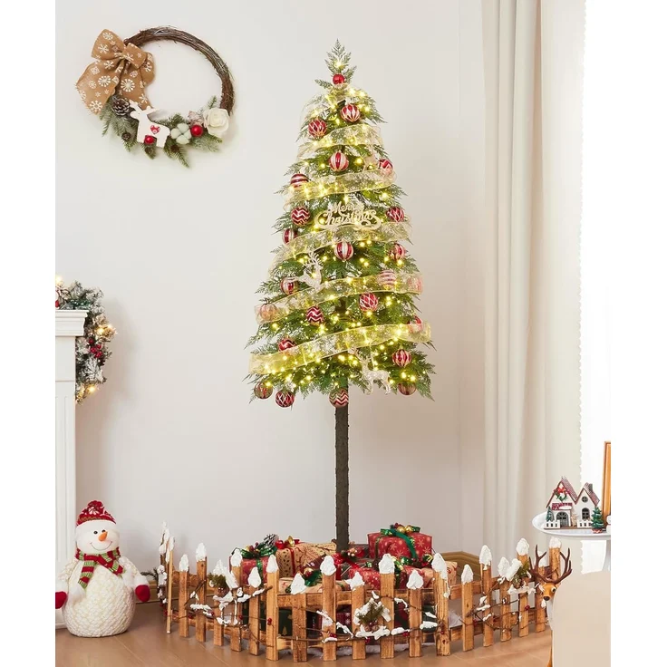 Yorbay Künstlicher Weihnachtsbaum 180cm Weihnachten Baum Deko mit LED Beleuchtung, Schmal PE Christbaum, Tanne, Naturgetreuer PE Weihnachtsbaum mit Scheibenbasis für Heim Geschäft – Bild 7