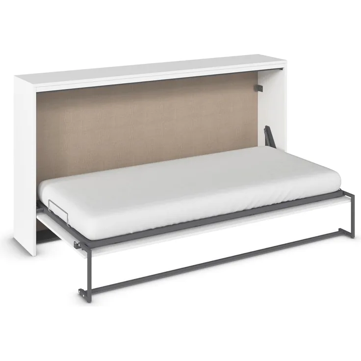 Rauch Möbel Albero, Bett, Schrankbett, Querklappbett, platzsparendes Wandbett mit Klappfunktion und Lattenrost, Liegefläche 90x200 cm, Farbe Weiß, Griffe Eiche massiv, 214 x 115 x 42 cm