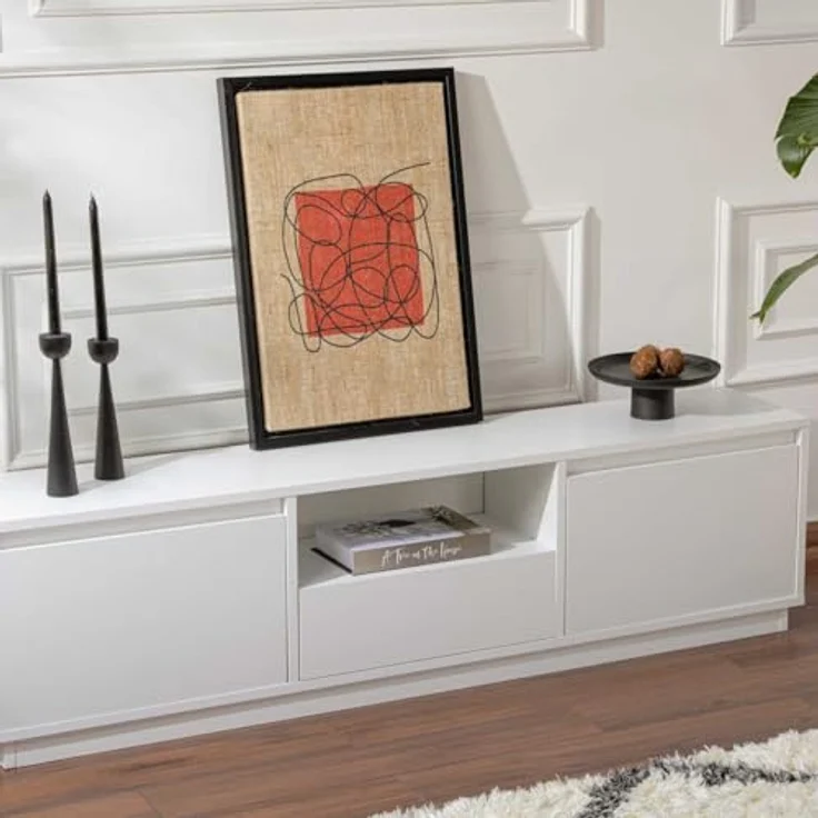 Calicosy TV-Möbel, Weiß, Lowboard aus Holzwerkstoff mit viel Stauraum, 29.5x42x160 cm – Bild 8