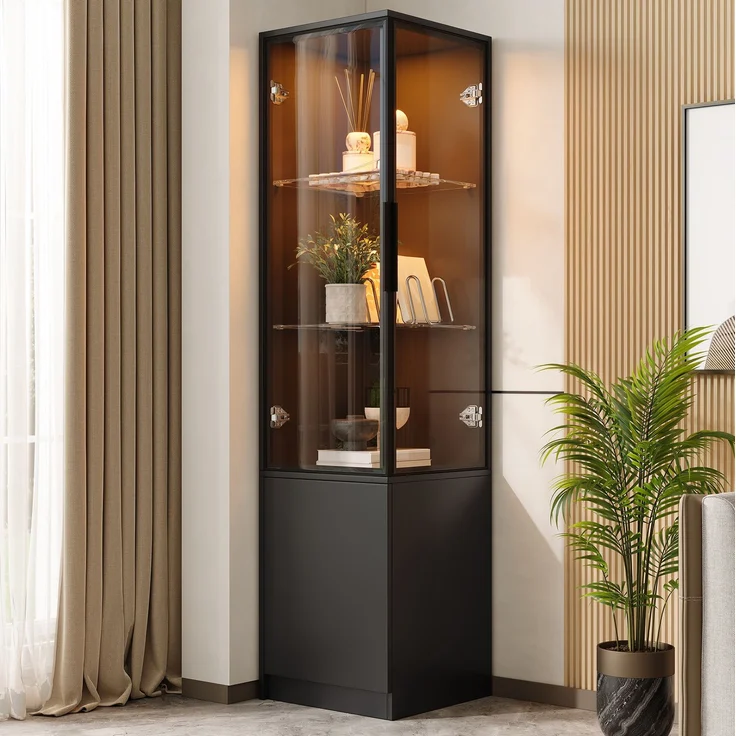 DESVIAE Regal Eckvitrine Schwarz aus Spanplatte – 40x160x40 cm – LED-Beleuchtung, App-Steuerung – Bild 1