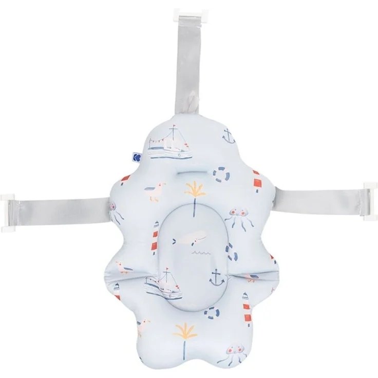 Kikkaboo Baby Badekissen Nubo Wannenauflage Badehilfe Kunststoff-Clips ab Geburt blau weiß – Bild 2