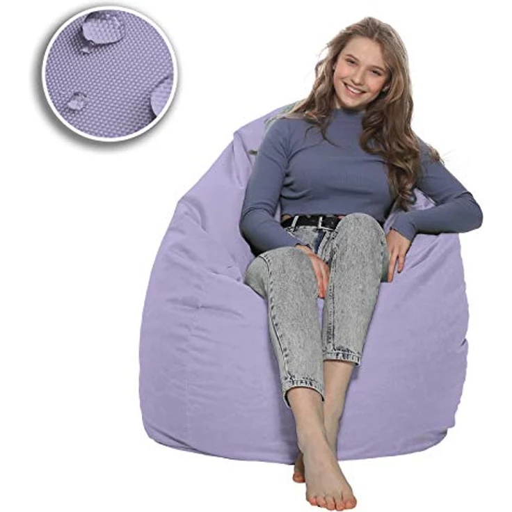 HomeIdeal - Sitzsack XXL Bodenkissen für Erwachsene & Kinder - Geeignet für Gaming oder Entspannen - Indoor wie Outdoor da er Wasserfest ist - mit EPS Perlen, Farbe:Flieder, Größe:XXL – Bild 5
