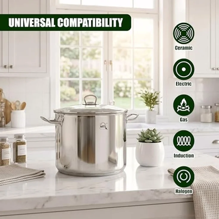 Haushalt International Kochtopf XXL 20 Liter Universalkochtopf Großraumtopf, Edelstahl, induktionsfähig, spülmaschinengeeignet, Glasdeckel mit Dampfloch – Bild 5