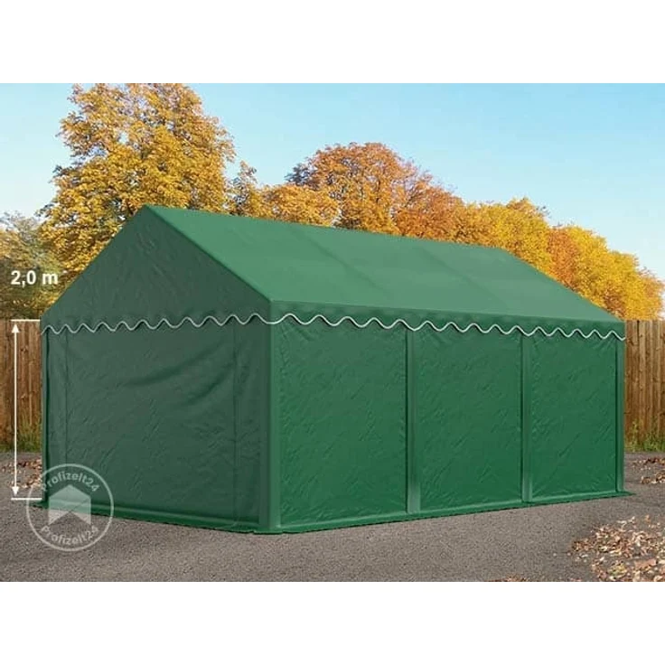TOOLPORT Lagerzelt, Zelthalle mit Unterstand, PVC Plane, 700 N wasserdicht, Dunkelgrün, 4x6 m – Bild 1