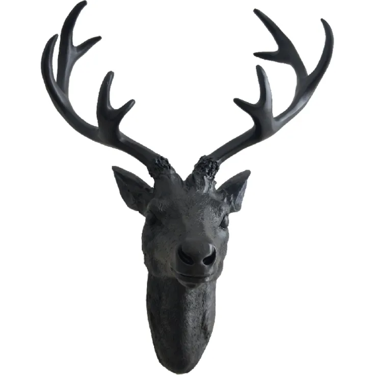 Hirschgeweih Hirschkopf Wanddeko Dekoration Wandschmuck Figur Geweih Schwarz 30x40cm