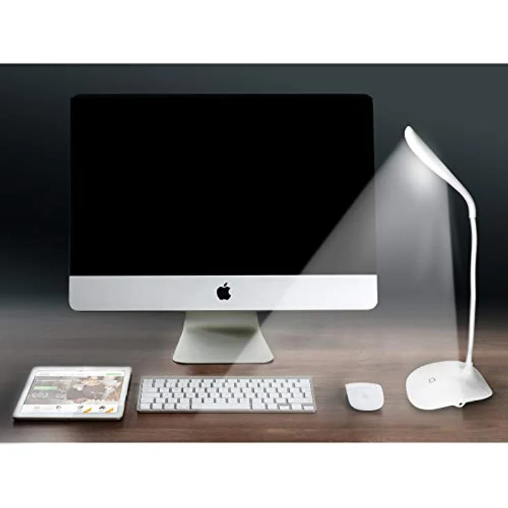Eaxus® LED Schreibtischlampe, dimmbar und flexibel biegbar, USB & Batterien, Weiß – Bild 8