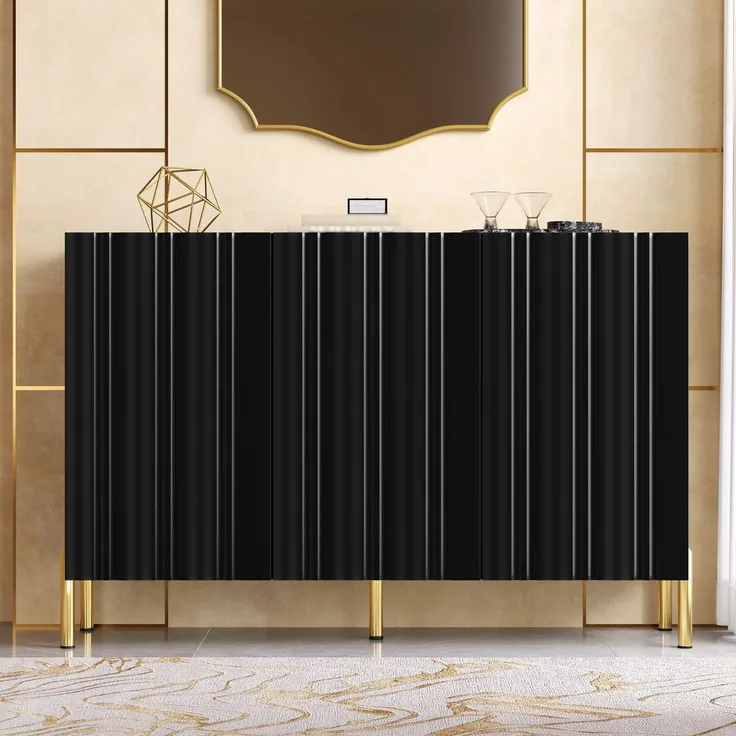 DESVIAE Sideboard Schwarz aus MDF/Spanplatte – 120x80x35,5 cm – 3 Türen, verstellbare Einlegeböden