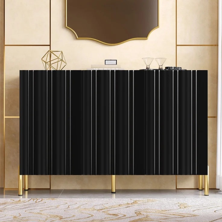 DESVIAE Sideboard Schwarz aus MDF/Spanplatte – 120x80x35,5 cm – 3 Türen, verstellbare Einlegeböden – Bild 1