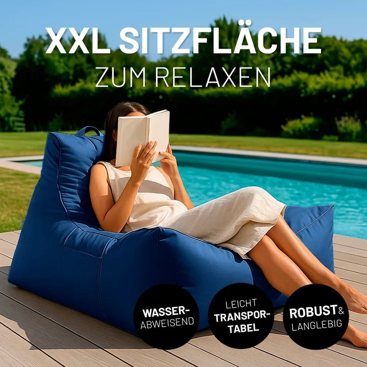 Lumaland Sitzsack-Lounge In-& Outdoor 380l navyblau mit Flaschenhalter – Bild 3