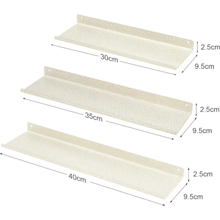 Uten Wandregal, Schweberegal aus Metall, 3er Set, Regale für Wände für Büche, Dekos, Wohnzimmer, Schlafzimmer, Badezimmer, Küche, Weiss – Bild 4