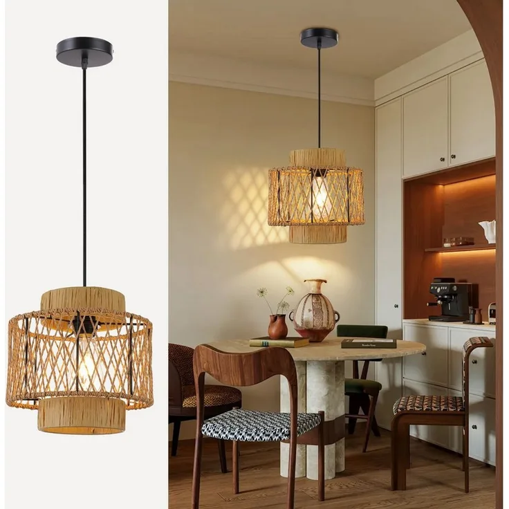 JDONG Pendelleuchte Boho Style Hängelampe 26CM Papierflechten Lampenschirm E27, ohne Leuchtmittel, Esstisch Vintage Hängeleuchte,Braun Deckenlampe, hängend,Vintage,Dekorative Möbel,Für,Wohnzimmer,Esszimmer,Flur,Küche