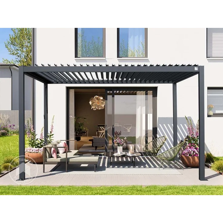 PRIMEYARD Pergola 3x4 m Aluminium-Pfosten mit Lamellendach aus Stahl anthrazitfarbeneTerrassenüberdachung – Bild 4