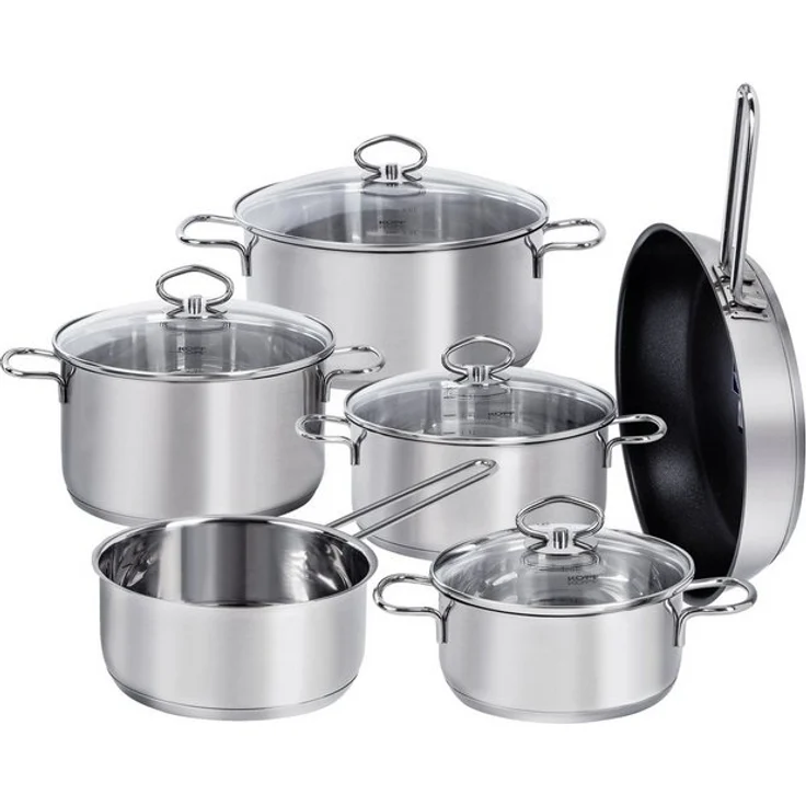 Kopf Topf-Set Merkur 6-tlg, Edelstahl (6-tlg), Kochtopfset Induktion, mit Schüttrand, Literskala und Glasdeckel – Bild 4