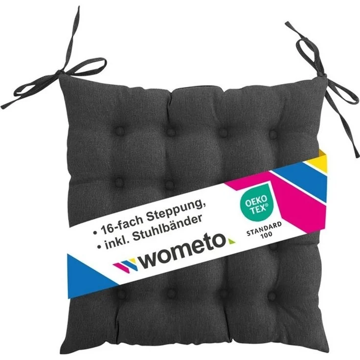 wometo Stuhlkissen Prime 40x40, OEKO-TEX®, Sitzkissen mit Steppung & Bändern – Bild 3