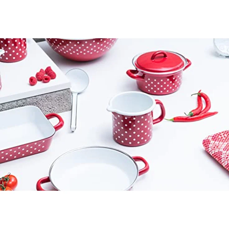 Riess Schnabeltopf Ø9cm 0,5 Liter Emaille Country Pünktchen rot – Bild 3