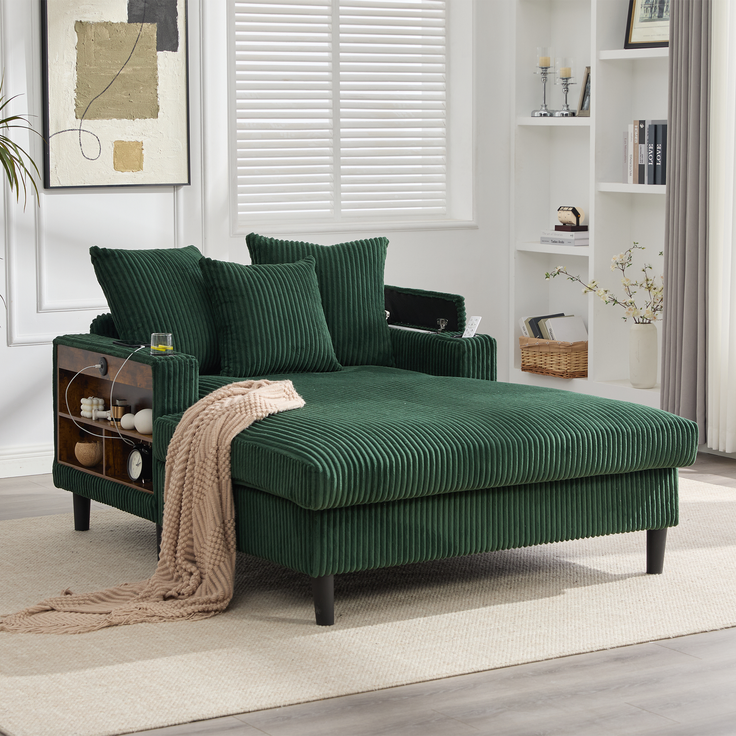 LVHOM Schlafsofa mit LED & USB, Chaiselongue mit Becherhalter & Stauraum, großes Einzelsofa bis 300kg belastbar, inkl. 3 Kissen, 129x170cm, Grün – Bild 9