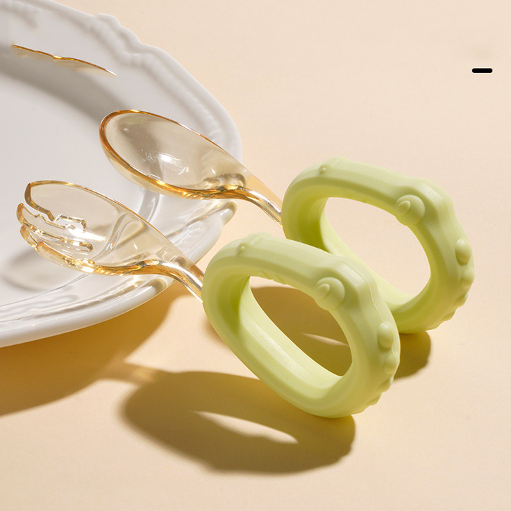 ABC Gabel und Löffel aus PPSU für Babys zum Essenlernen, Babylöffel zum Selbstfüttern, grün