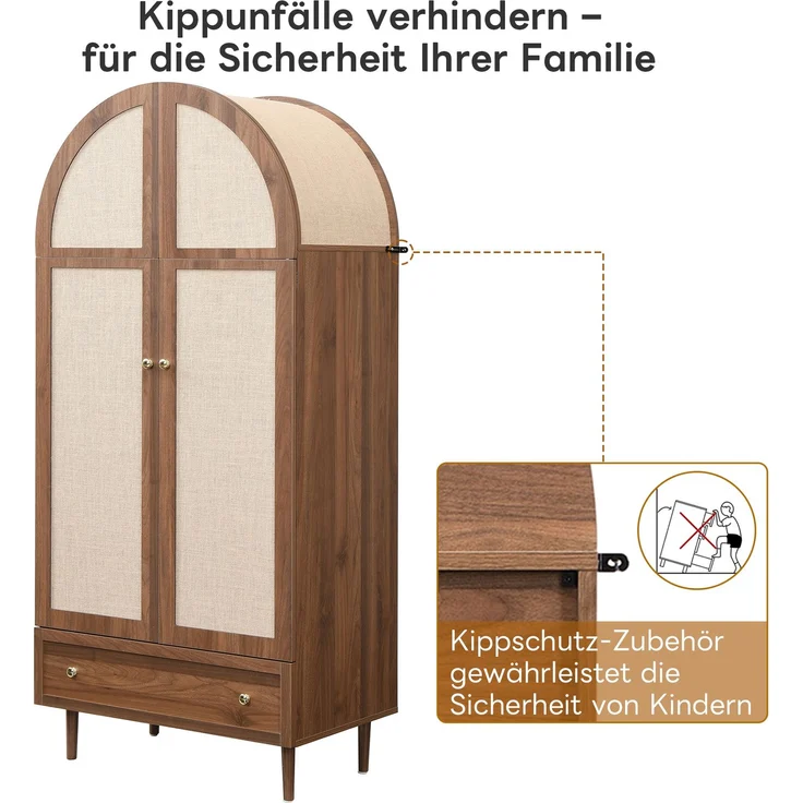 Kleiderschrank mit Schubladen, Holztüren mit Leinenstoff-Bezug, großer Stauraum, Garderobenschrank für Schlafzimmer, moderne Aufbewahrungslösung--Holz--79x50x175cm--YOUDENOVA – Bild 7