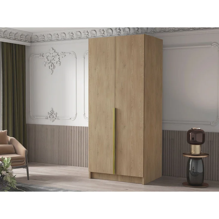 Drehtürenschrank Borton I, Kleiderschrank mit 2 Türen (Farbe: Eiche Cremona / Eiche Cremona + Gold) – Bild 3