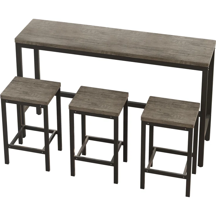 4-teiliges Esstisch-Set mit 1 Bartisch und 3 Hockern mit Metallrahmen und MDF-Holzplatte,hohe Tragfähigkeit,Braun & grau – Bild 6