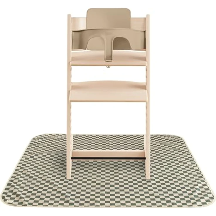 Mushie Spritzmatte Bodenschutzmatte für Baby | Wasserdichte & Maschinenwaschbare Matte für Hochstuhl | 108x108 cm | Leicht, Langlebig & BPA-frei Splat Mat | Perfekt für Essensbereich (Olive Check) – Bild 2
