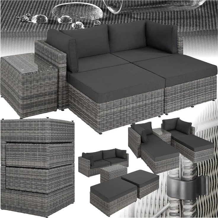 tectake Loungeset Rattan Lounge, (Set, 5-tlg), mit Aluminiumgestell – Bild 1